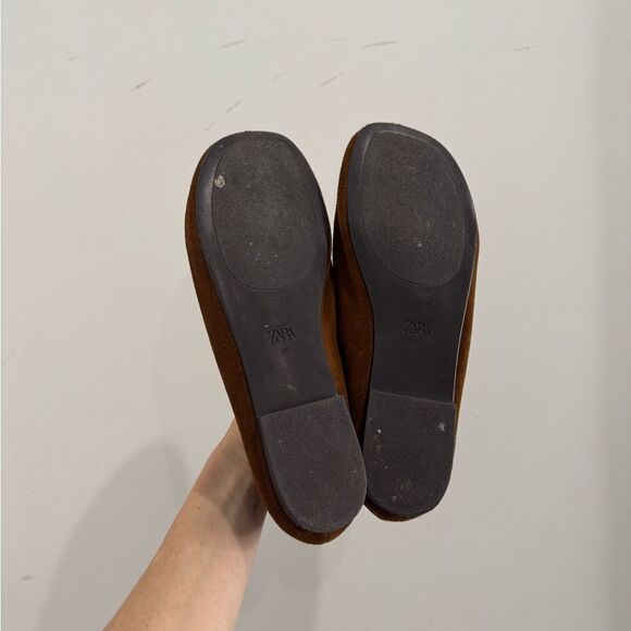 ZARA SUEDE gold buckle flats - Picture 7 of 8